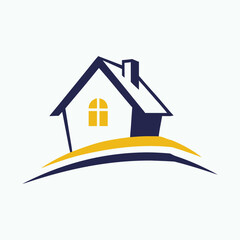 Real estate logo with house icon and building symbol in modern vector design