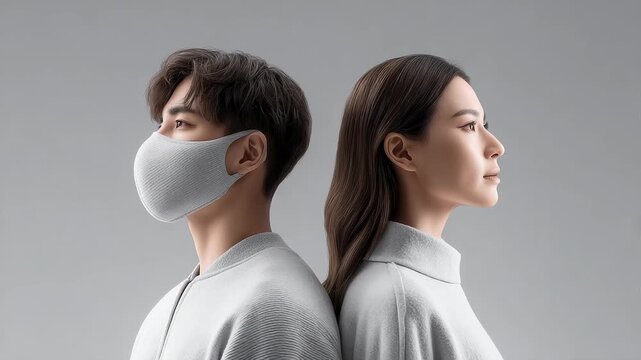 Man and Woman Breathing Calmly Wearing Masks