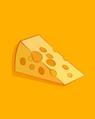 Cheese icon, flat vector of cheese on orange background.