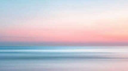 Fototapeta premium Beach sunset fog concept. Serene seascape with soft pastel colors at sunrise over calm waters.
