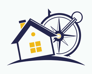 Home and real estate business concept with a house icon, shadow, and sun illustration