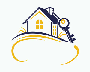 Real estate business concept with a minimalist house icon representing property, investment, and residential architecture against a simple sky