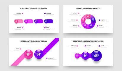 Company Planning Four Five Two Three Option Diagram Slide Template Vector Illustration Set. Medical Innovation 4 5 2 3 Step Graph Frame Design Collection.