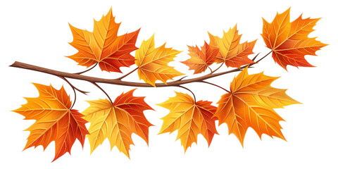 Fototapeta premium Realistic Autumn Tree Branch with Vibrant Orange and Yellow Leaves on Transparent Background Detailed Fall Tree Branch with Natural Shaded Leaves for Seasonal Design