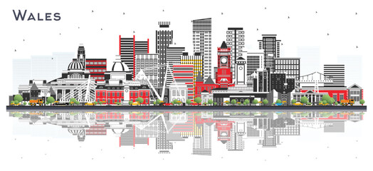 Wales City Skyline with Gray Buildings Isolated on White. Illustration. Concept with Historic Architecture. Wales Cityscape with Landmarks. Cardiff. Swansea. Newport.