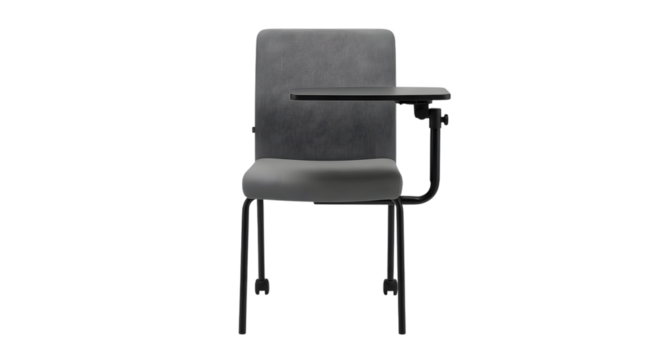 Gray chair with attached writing desk isolated on transparent background for students