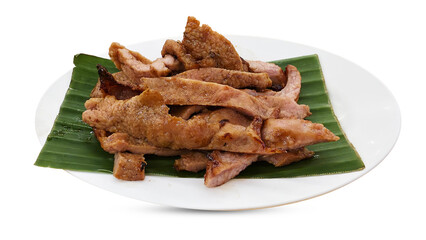 Grilled pork brisket slices on banana leaf
