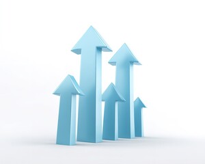 Sky Blue Arrow Cluster Ascending on White Background Symbolizing Growth and Positive Trends