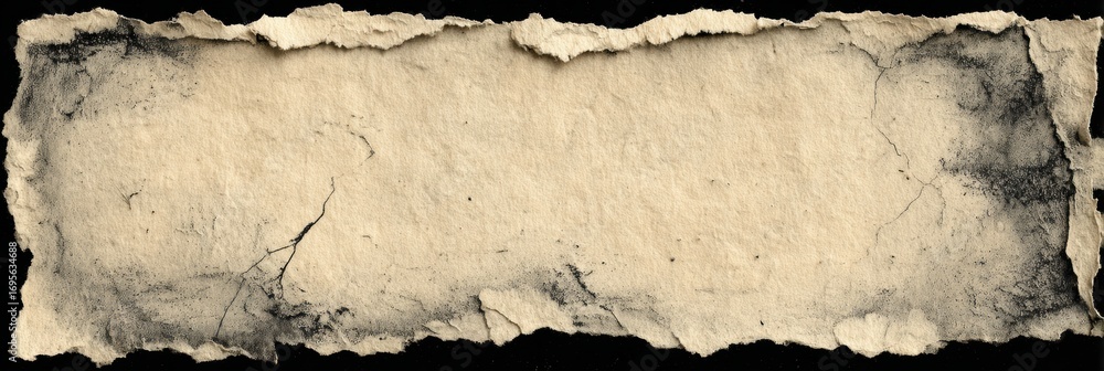 Poster torn beige paper with visible texture and edges displayed on a black background for artistic purpose