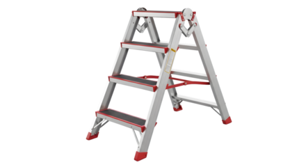 Silver aluminum step ladder isolated on transparent background for home improvement projects