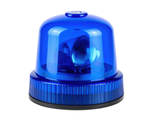 A blue rotating beacon light designed for emergency and alert signaling.