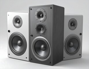 Fototapeta premium Three audio speakers, black and white