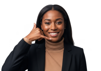 Smiling african american businesswoman making call me gesture png image stock photo isolated on transparent background