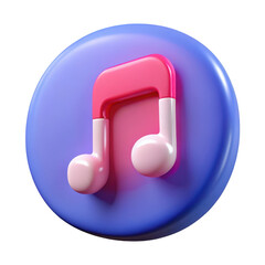 3d pink music note icon isolated on transparent background