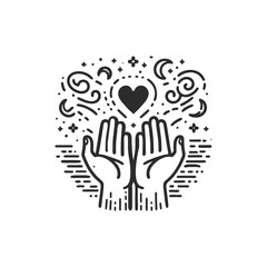 Obraz premium Hands holding heart with decorative elements above