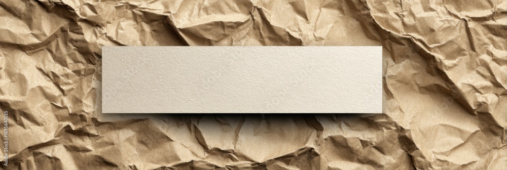 Poster Simple Blank Rectangular Card on Crumpled Brown Paper Background Showcasing Texture and Depth in Design Elements of a Creative Workspace