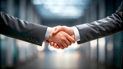 Business agreement between two individuals in a modern office setting during the daytime