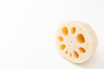 カットした蓮根　白バック