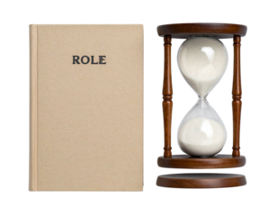  Closed Game Rule Book with Hourglass Timer, Top-Down View, isolated transparent background png