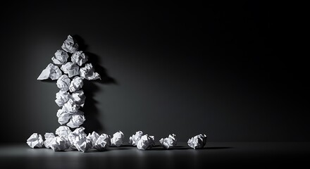 Inspiring innovation crumpled paper arrow points the way to creative ideas and business direction, leading forward,Generated Image