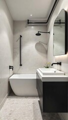 Modern Industrial Bathroom Design Sleek Pipeline Fixtures and Minimalist Aesthetic Bathtub
