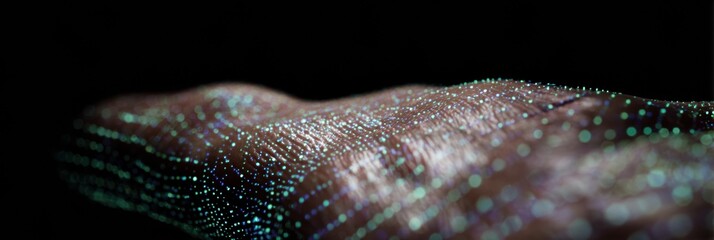 Premium Digital Twin Skin Texture Macro with Holographic Data Grid in Futuristic Healthcare Lab for Professional Wellbeing and Immersive Medtech Content