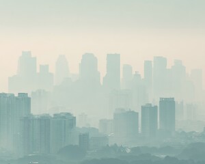 Fototapeta premium High-Quality Urban Air Pollution Concept with Dense Smog Over Capital City Skyline Modern Environmental Alert for Healthcare Marketing Campaigns