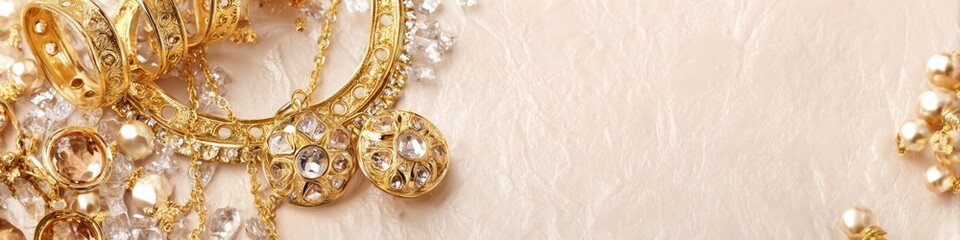 Premium Gold Jewelry Display with Elegant Earrings and Necklace on Cleanroom Background Modern Sophistication for Young Professionals Marketing and Social Media