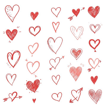 Hand-drawn red hearts for romance, love, and Valentine's Day celebrations, modern design
