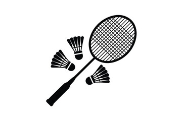 Black badminton racket and shuttlecocks sport game vector