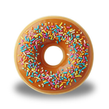 Delicious caramel donut with colorful sprinkles, perfect for food blogs, bakery ads, and sweet treats.