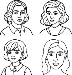 Fototapeta premium set of avatar cartoon user profile image collection for UI mobile Male and female faces. Men and women portraits. Unknown or anonymous person outline stroke style hand drawn illustrations 