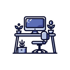 Modern home office setup with plants and technology