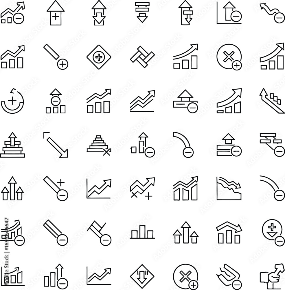 Poster Collection of business and finance icons with charts and graphs