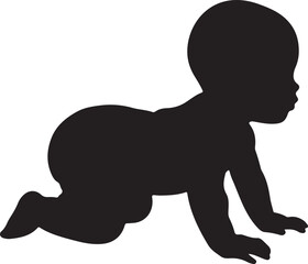Black Silhouette of a Baby Crawling on a White Background infant child