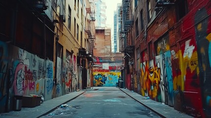 Urban Graffiti Alley: Vibrant Colors and Gritty Texture