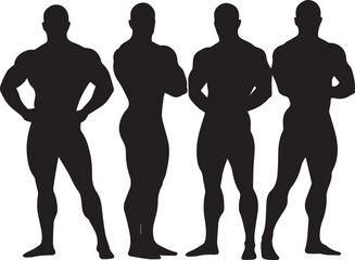 Four Muscular Male Silhouettes Posed Against White Background bodybuilder