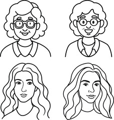 set of avatar cartoon user profile image collection for UI mobile Male and female faces. Men and women portraits. Unknown or anonymous person outline stroke style hand drawn illustrations
