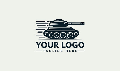 A stylized logo featuring a military tank inside a circular emblem with banner.