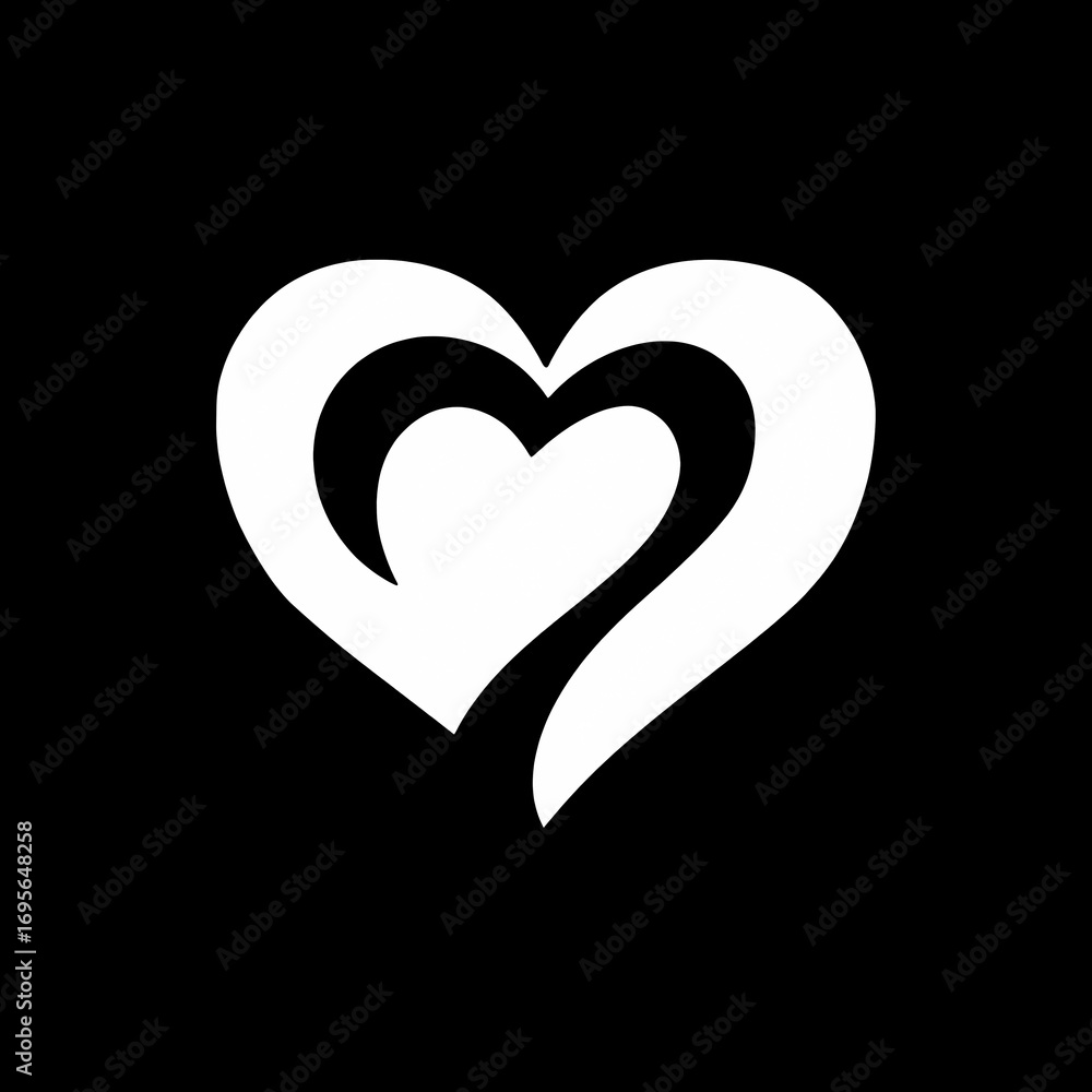 Poster a white heart shape with a curved design inside on a black background design