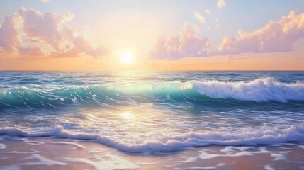 Obraz premium Ocean Sunset: Serene Waves and Pastel Sky Seascape