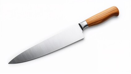 Isolated chef's knife with a smooth wooden handle essential kitchen tool for culinary preparation