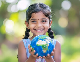 Child Holding Globe of Earth with Smile