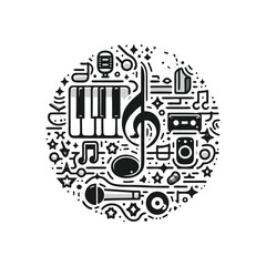 Naklejka premium Musical Elements Illustrated in a Circular Design