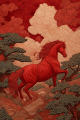 horse, red horse, 2026, 2086, 2146, happy new year, new year, new year greetings, new year's card, sunrise, animal, silhouette, start, Year of the Horse, 12 zodiac signs, pony, mustang, running, farm,