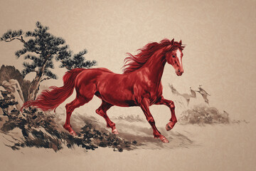 horse, red horse, 2026, 2086, 2146, happy new year, new year, new year greetings, new year's card, sunrise, animal, silhouette, start, Year of the Horse, 12 zodiac signs, pony, mustang, running, farm,