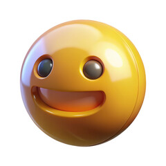 Fototapeta premium Yellow smiley face emoji with a wide smile isolated on transparent background