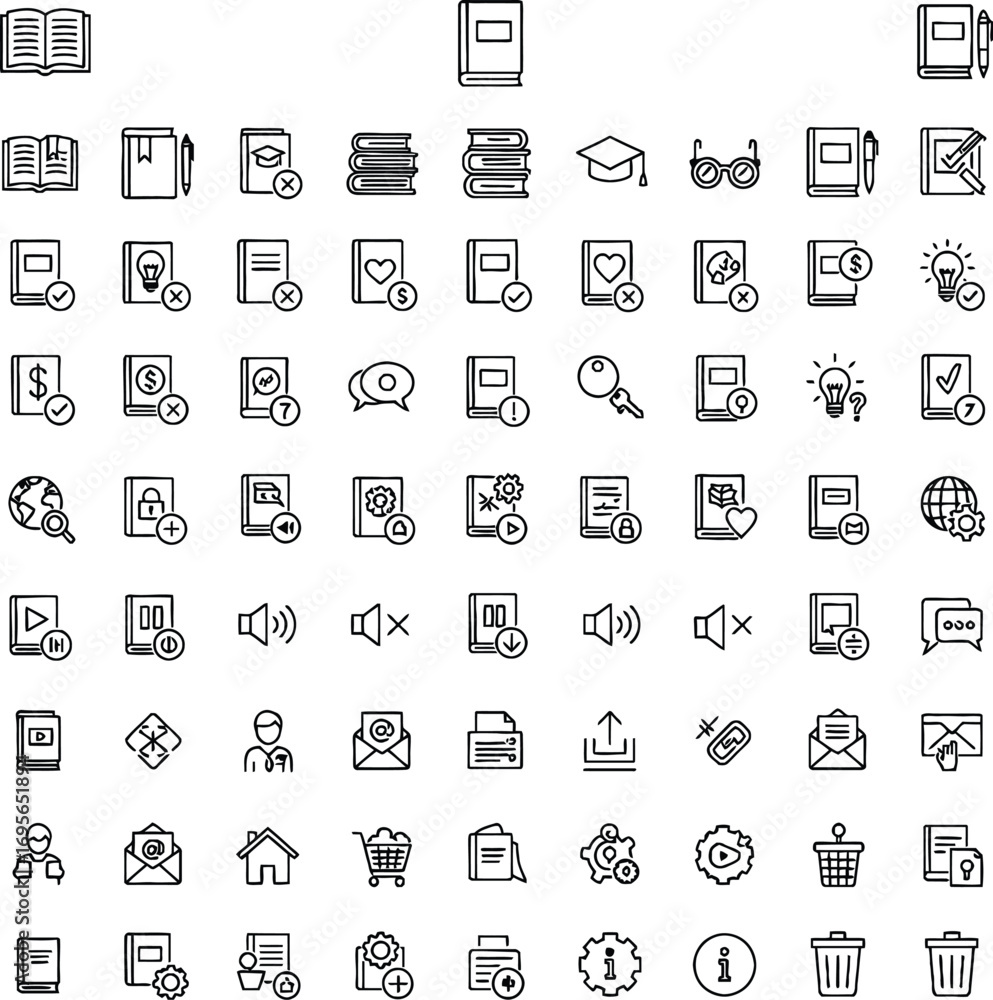 Poster collection of small black and white icons representing various concepts
