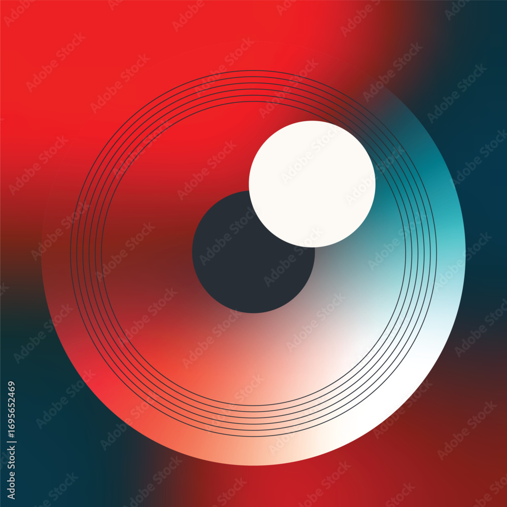 Poster abstract lighting vision eye with reflection on red blending gradient backdrop, high tech concept