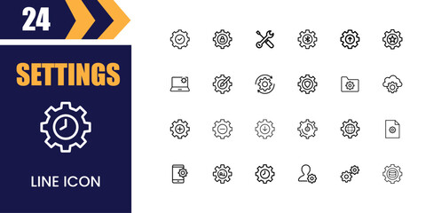 Collection of thin line icons representing settings and tools